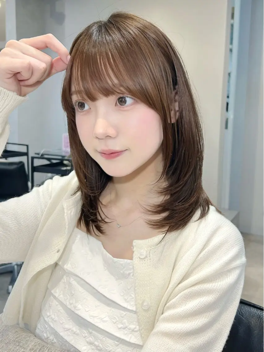 ミディアム カラー ミディアムレイヤー レイヤーカット カット ヘアカラー 池袋/小顔レイヤー/ 顔まわり/taigaのヘアスタイル