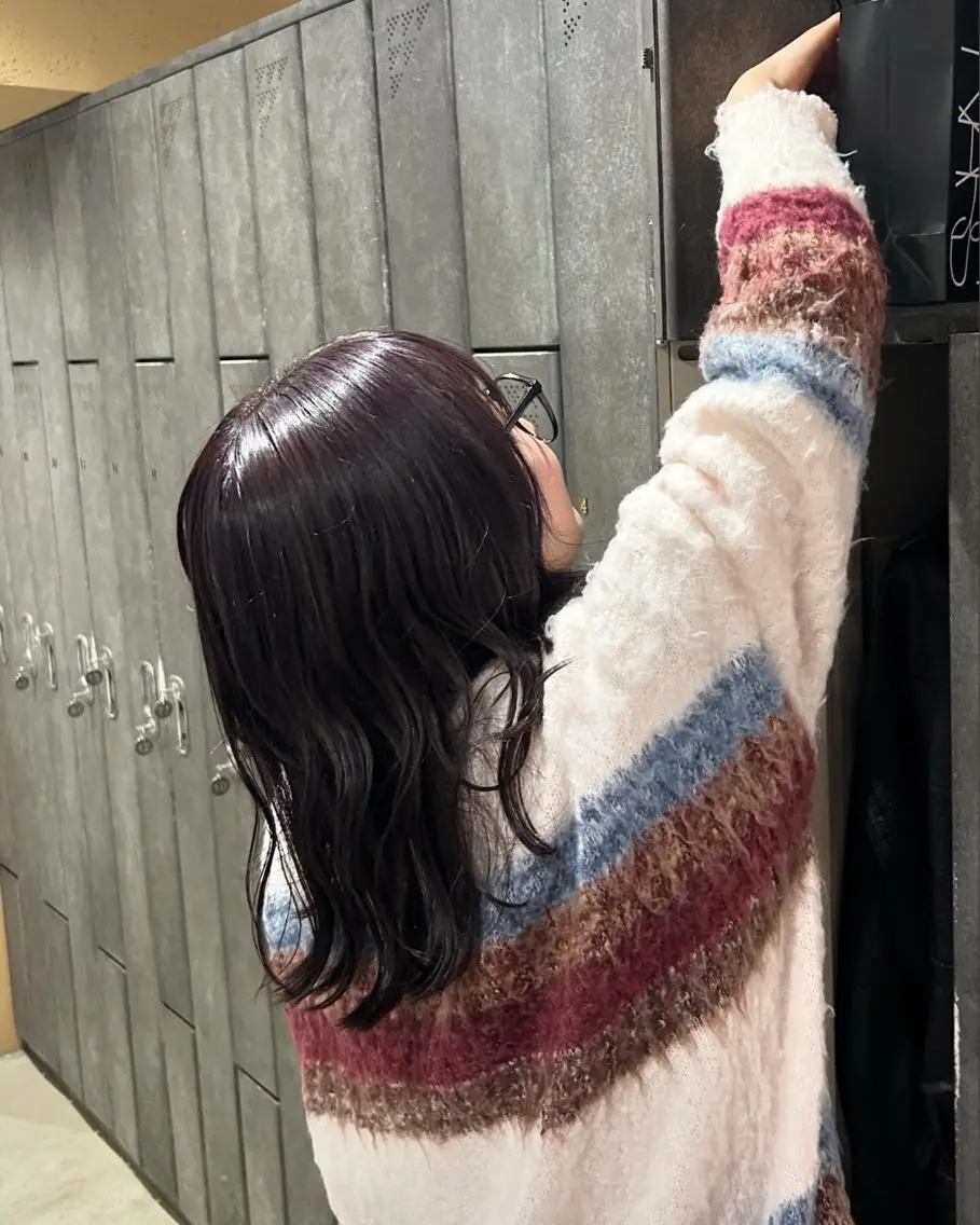 ミディアム カラー ブラウンカラー パープルカラー パープルブラウン カット ヘアカラー トリートメント nana/ボブ/ レイヤー/梅田のヘアスタイル
