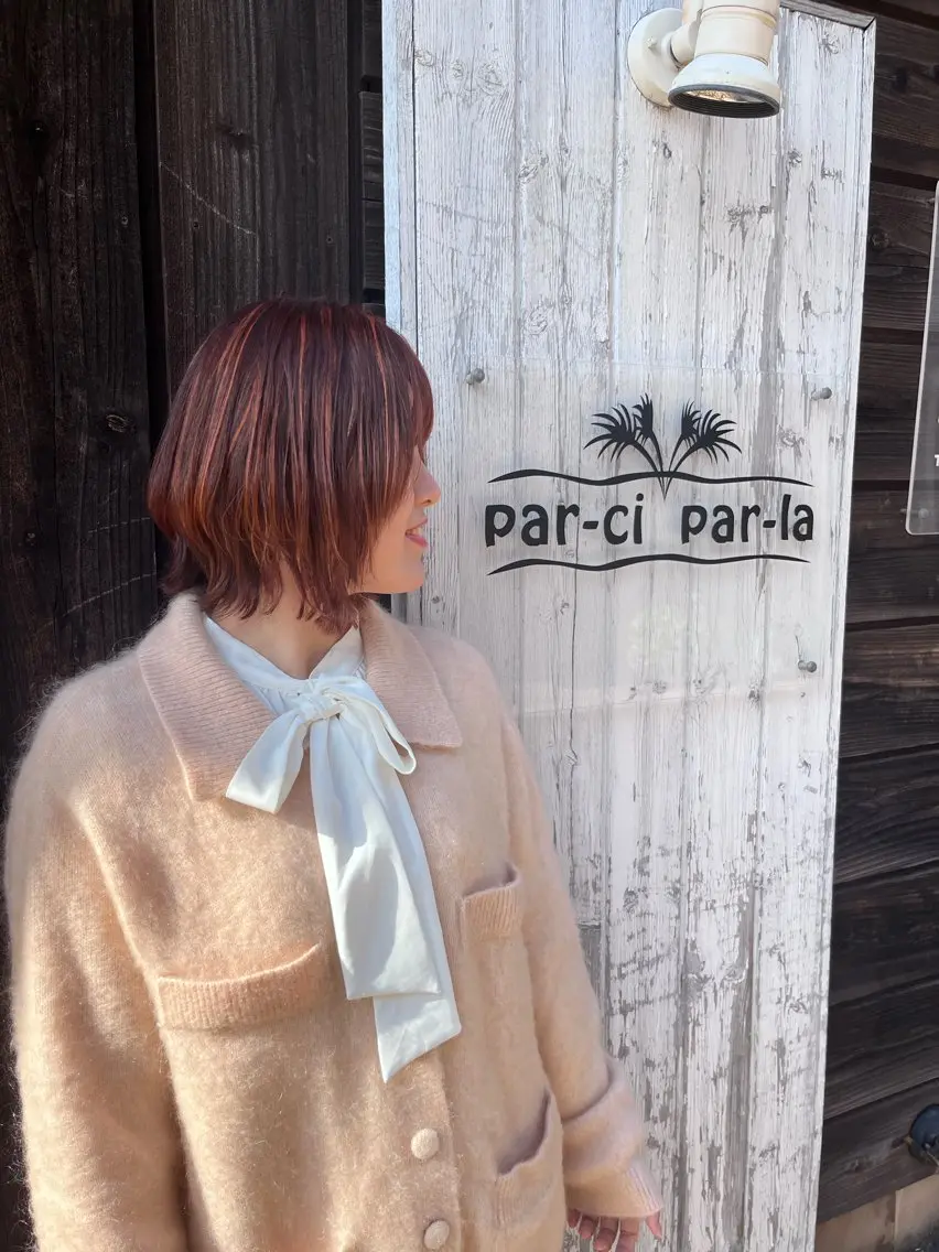 ショート カラー ハイライトカラー オレンジ 顔周りカット ハイライト レイヤーカット カット ヘアカラー 竹谷 千佳子のヘアスタイル