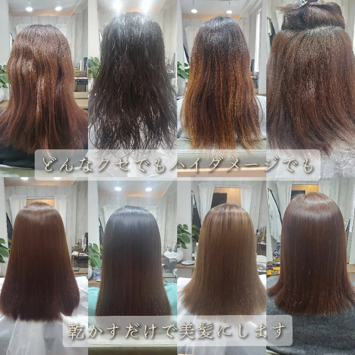 【髪質改善】乾かすだけで艶髪縮毛矯正+カット+髪質改善潤艶トリートメント✨の写真