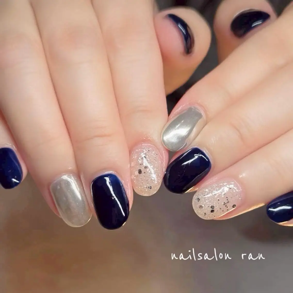 ネイル ラメ(グリッター) ミラーネイル ハンドネイル ハンドケア nailsalon ranのネイルデザイン