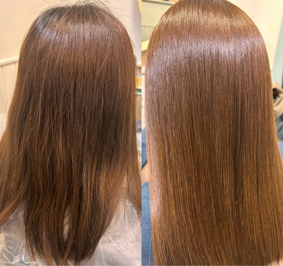 セミロング ハイライト 髪質改善 レイヤーカット トリートメント カット 縮毛矯正 トリートメント ✨メテオ　髪質改善✨ シバタのヘアスタイル