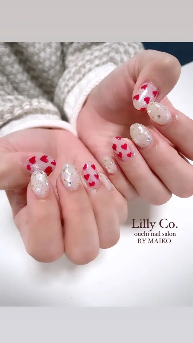 ネイル ハート ハンドネイル ハンドケア Lilly Co.のネイルデザイン