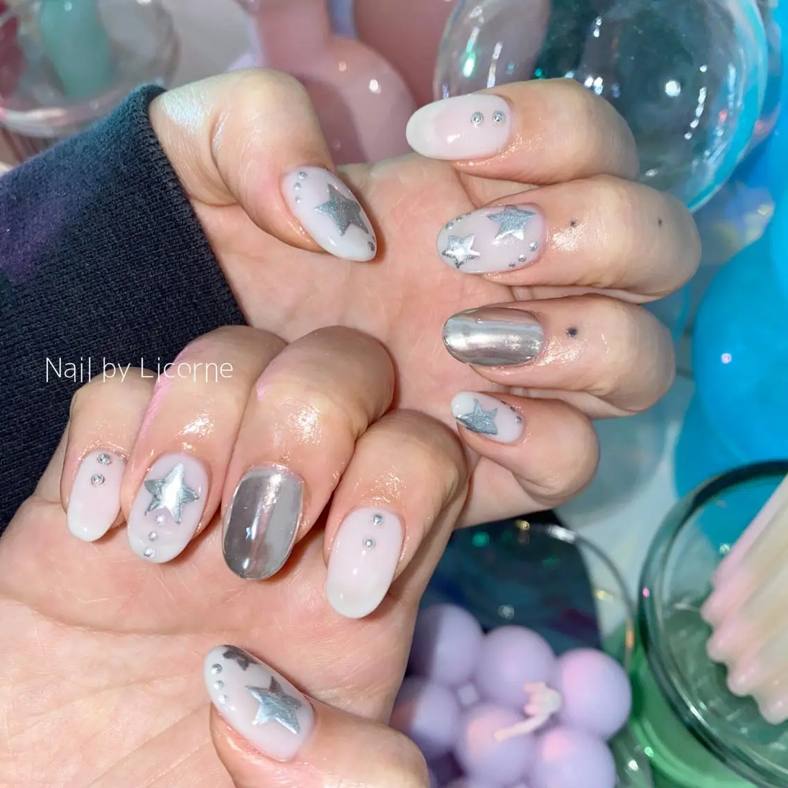 ネイル アートネイル オーロラネイル フレンチネイル 氷ネイル・うるうるネイル マグネットネイル ハンドネイル Nail by Licorneのネイルデザイン