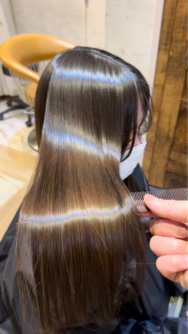 ミディアム ヘアカラー トリートメント ブリーチなしダブル カラー縮毛矯正 下野のヘアスタイル