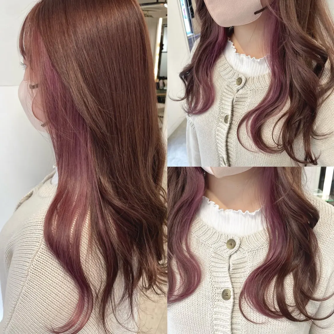 ロング カラー ブリーチ ブラウンカラー ピンクカラー ピンクブラウン ヘアカラー トリートメント 透明感カラー/ レイヤー　YUKAのヘアスタイル
