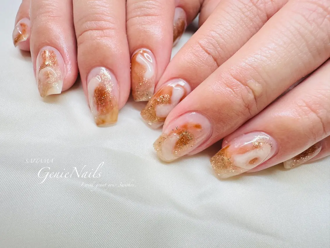 メンズ ネイル アートネイル 長さ出し ロングネイル 持ち込み ニュアンスネイル Genie Nailsのネイルデザイン