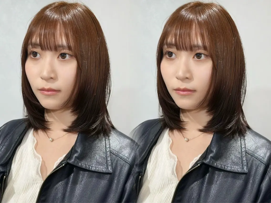 ミディアム カラー ミディアムレイヤー ブラウンカラー オレンジ オレンジブラウン レイヤーカット カット ヘアカラー 池袋/小顔レイヤー/ 顔まわり/taigaのヘアスタイル