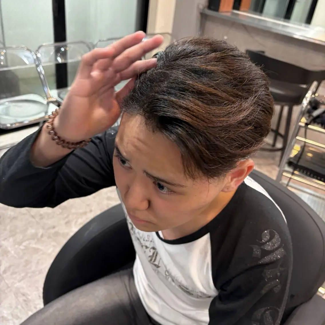 メンズ オールバック センターパート ハラダ レンノスケのヘアスタイル