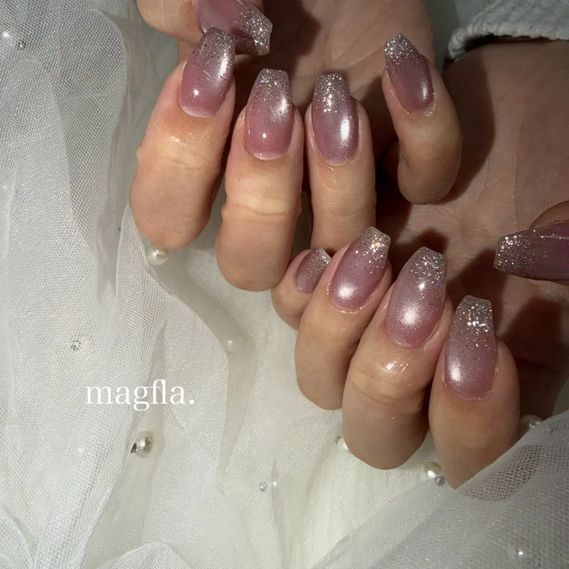 ネイル 氷ネイル・うるうるネイル ラメ(グリッター) ハンドネイル tener 🧋yume🧋のネイルデザイン