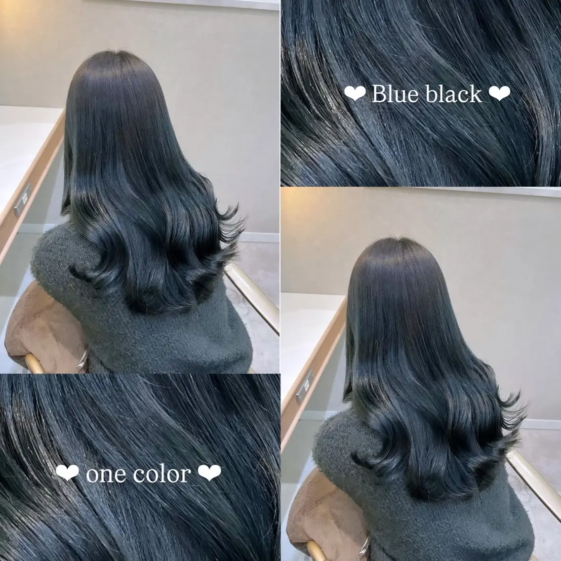 セミロング カラー 黒髪 ブルーカラー ブルーブラック 𝑴𝑰𝑨🎀赤髪 /ピンク/髪質改善のヘアスタイル