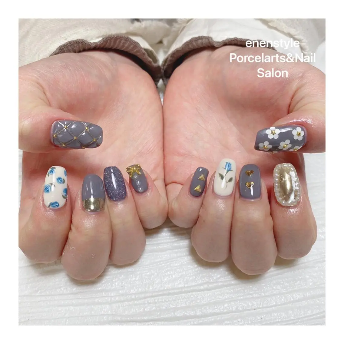 ミディアム ネイル ハンドネイル 🐾enen style 🐾のネイルデザイン