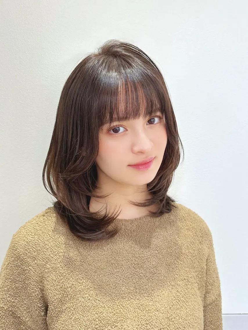 ミディアム カラー パーマ 顔まわりレイヤー レイヤーカット カット ヘアカラー 縮毛矯正 トリートメント 🍀本格ヘッドスパ 👑髪質改善🍀英司のヘアスタイル