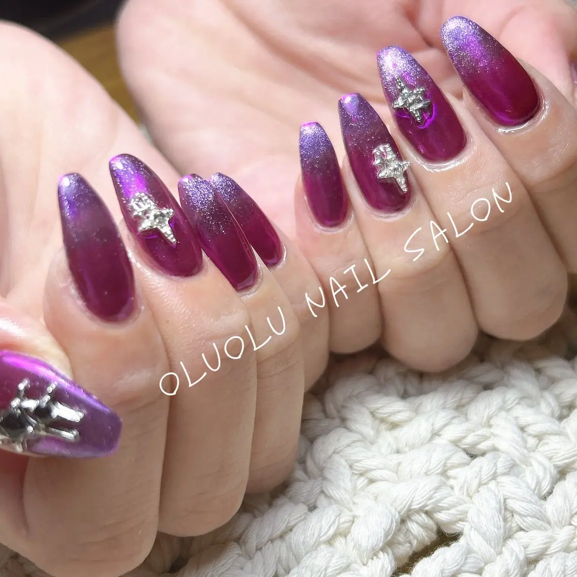 ネイル グラデーション マグネットネイル パープル oluolu nailsalonのネイルデザイン