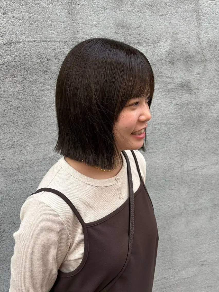 ミディアム 切りっぱなしボブ ボブ カット ボブ/可愛いスタイル ⠀ゆらのヘアスタイル
