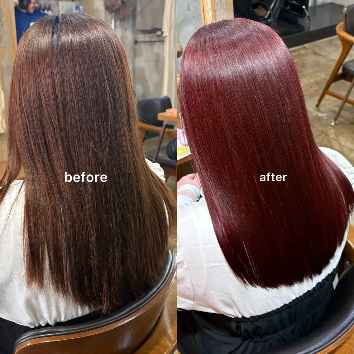 ロング カラー ブリーチ ボルドーカラー ブラウンカラー ダークブラウン ブリーチなしカラー ヘアカラー トリートメント Hina🧵/恵比寿 中目黒/透明感カラーのヘアスタイル