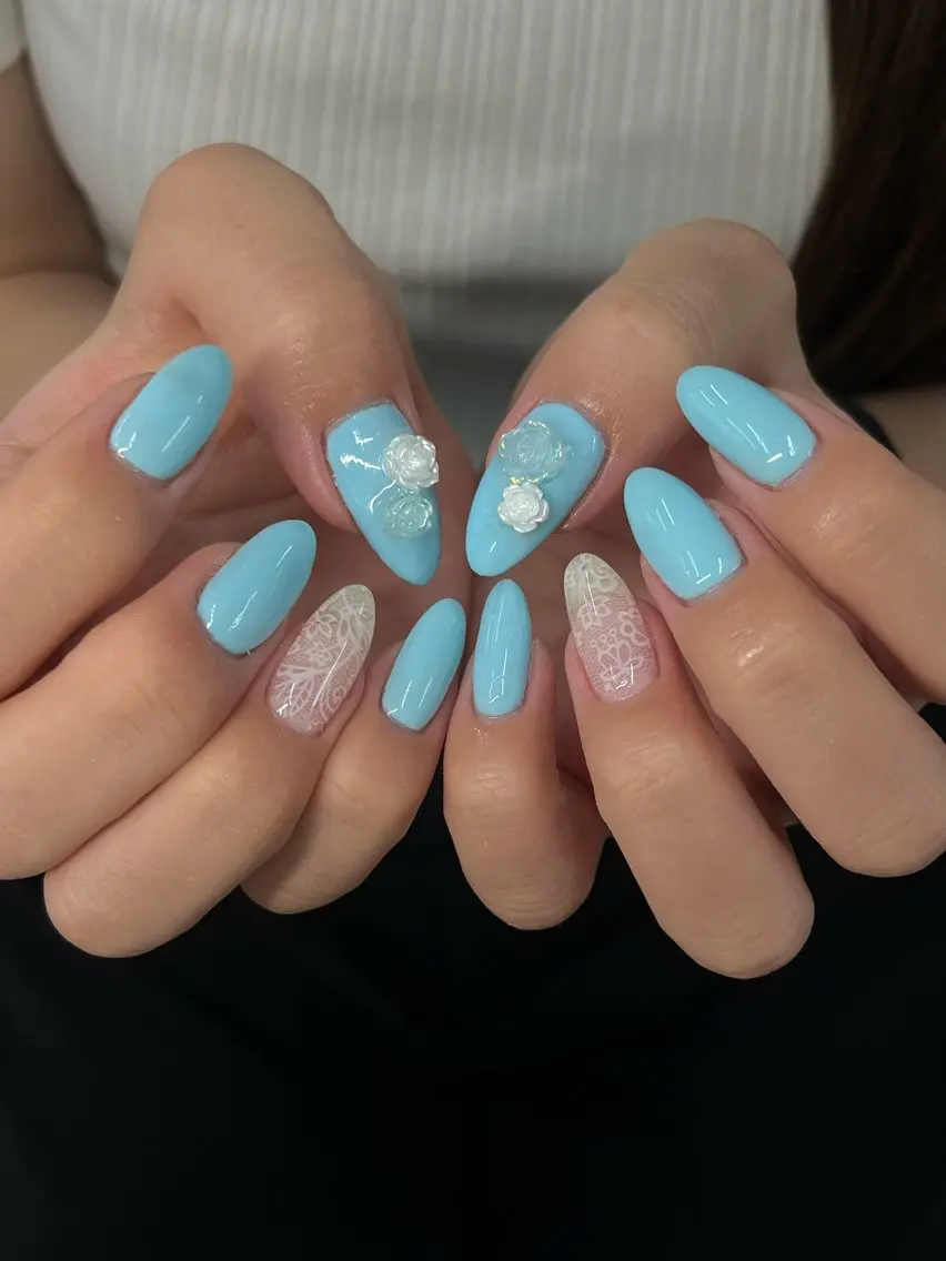 ネイル 水色 ハンドネイル schon 🎀saraのネイルデザイン