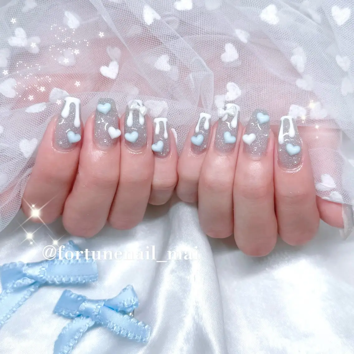 ネイル ハート ハンドネイル 🎀Mai 🎀7/16🈳✩.のネイルデザイン