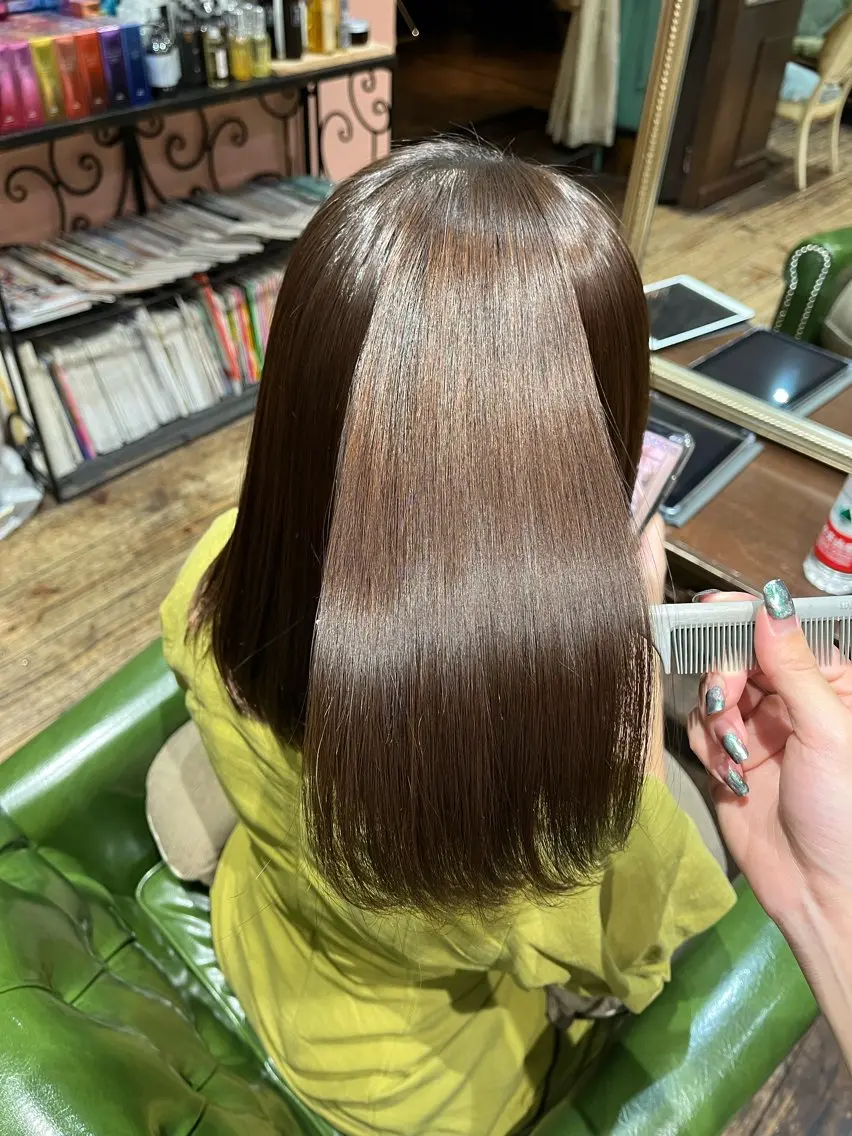 ミディアム 酸性ストレート ヘアカラー 心斎橋酸性ストレート 🛼MATOI🛼のヘアスタイル