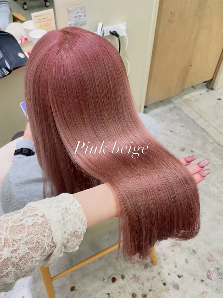 ロング カラー ベージュカラー ピンクカラー ピンクベージュ 名駅/ハイトーン🪽 艶カラー💕Mizuのヘアスタイル