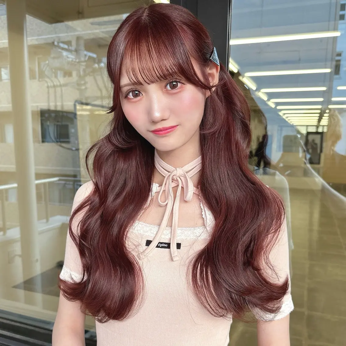 セミロング カラー ヘアアレンジ ベージュカラー ブリーチ ブリーチなしカラー ピンクカラー ピンクベージュ 福岡 ルイのヘアスタイル