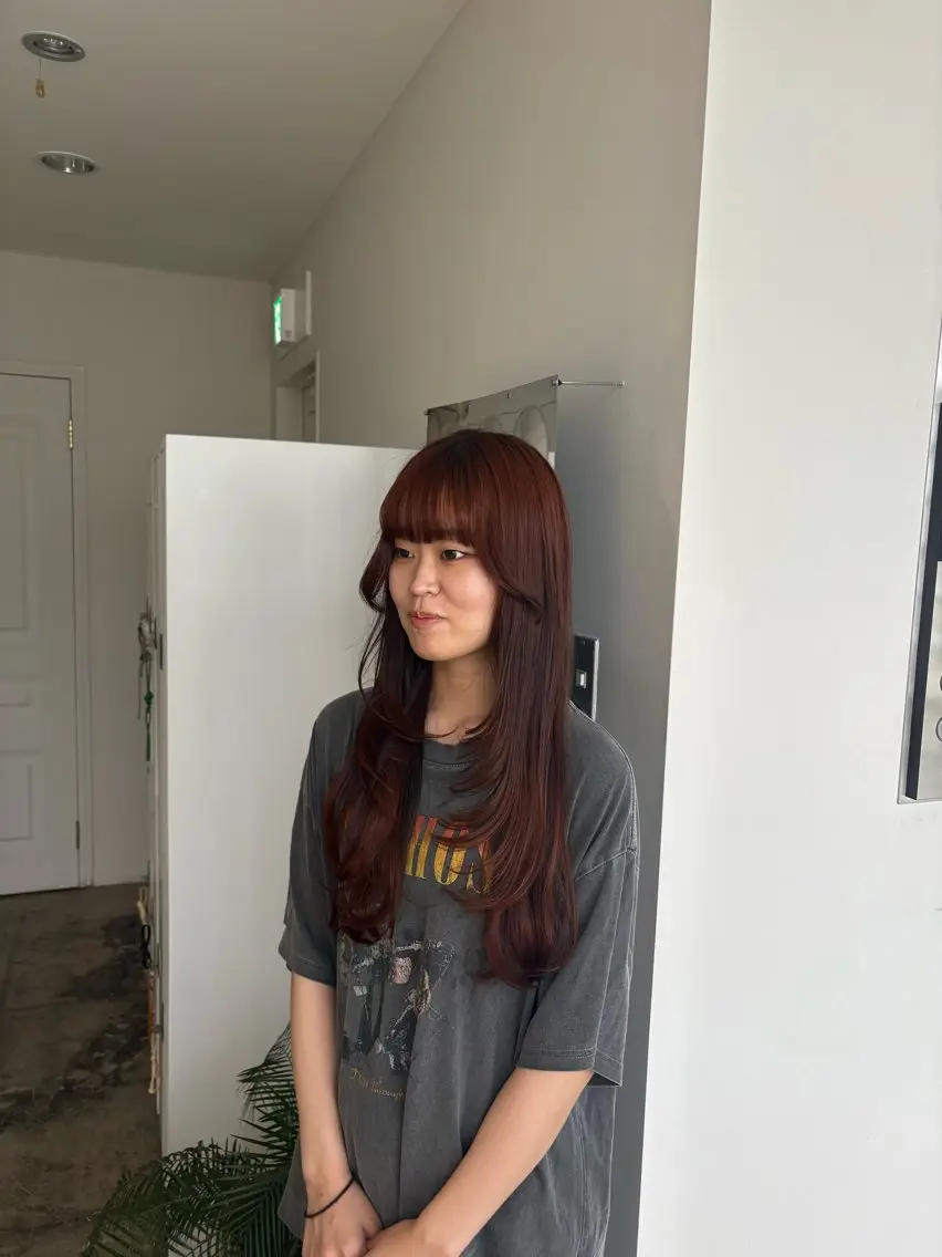 ロング カラー ブラウンカラー オレンジ オレンジブラウン レイヤーカット カット ヘアカラー トリートメント ヒメカ/髪質改善/ レイヤー/大阪のヘアスタイル