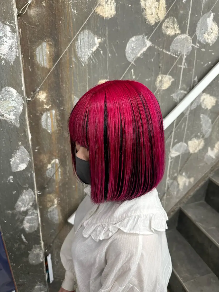 ミディアム カラー ピンクカラー あらげ 🌈推しカラー🌈ᵕのヘアスタイル