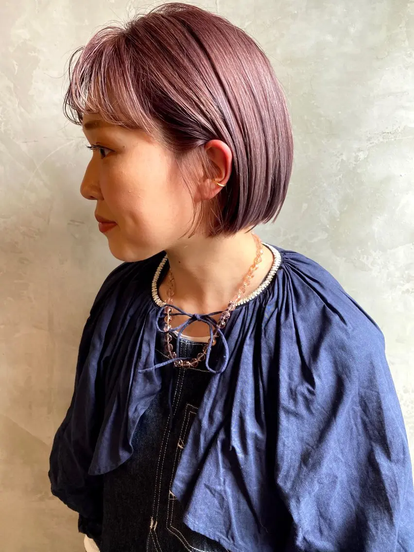 ショート カラー ブリーチ ダブルカラー ピンクカラー パープルカラー ボブ -福岡博多筑紫口- 大津成美のヘアスタイル