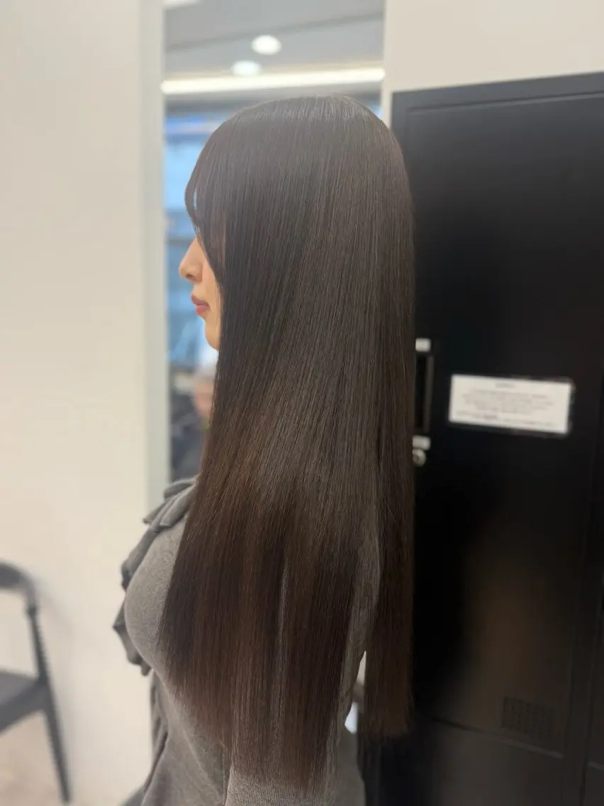 ロング カラー ブラウンカラー 透明感カラー 酸性ストレート カット ヘアカラー 縮毛矯正 渋谷髪質改善/縮毛 矯正/かすが🪽🫧のヘアスタイル