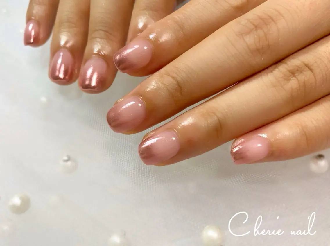 ネイル ジェルネイル ミラーネイル ピンク Cherienail yunaのネイルデザイン