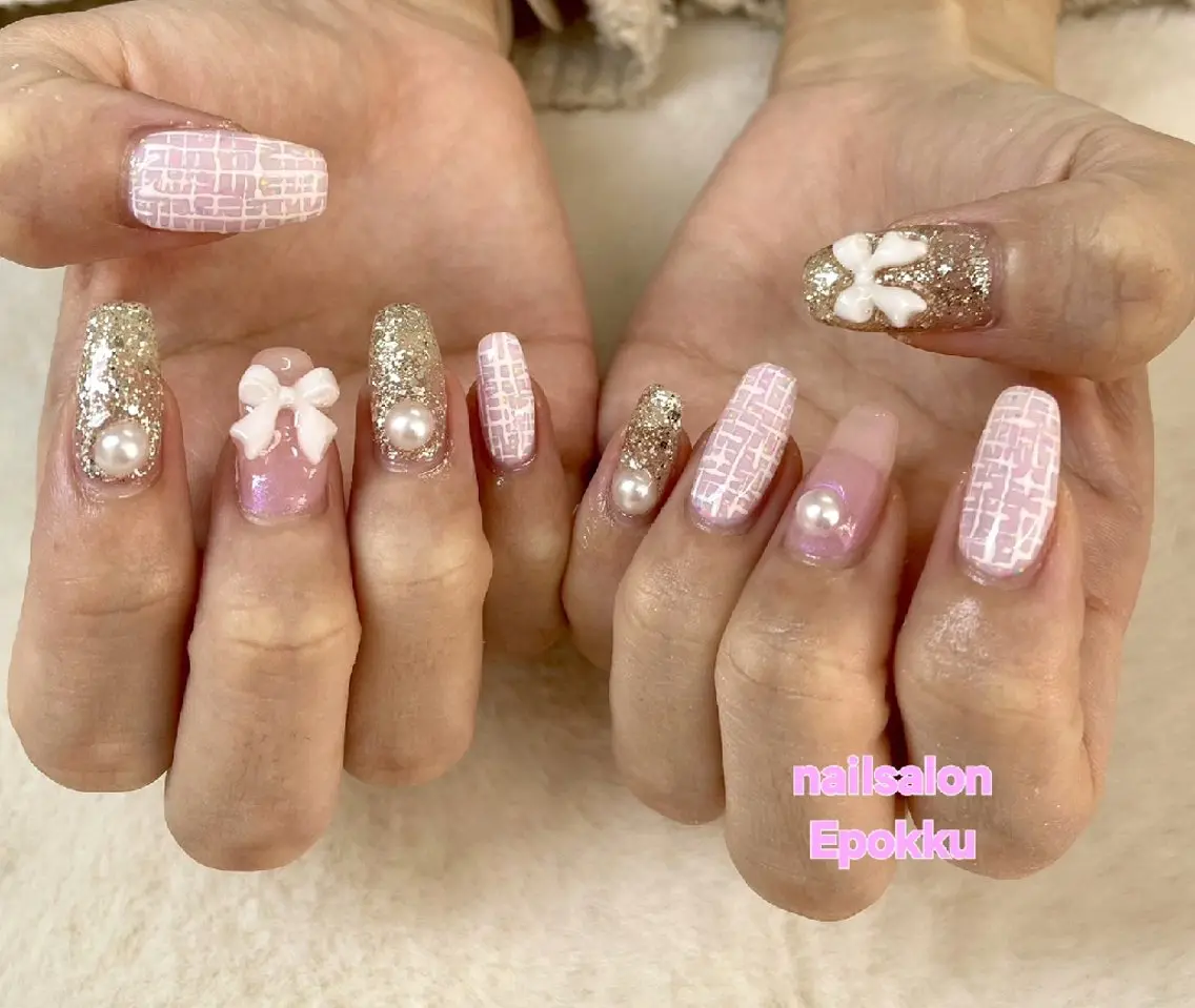 ネイル 春ネイル ツイードネイル 心斎橋Salon Epokkuのネイルデザイン