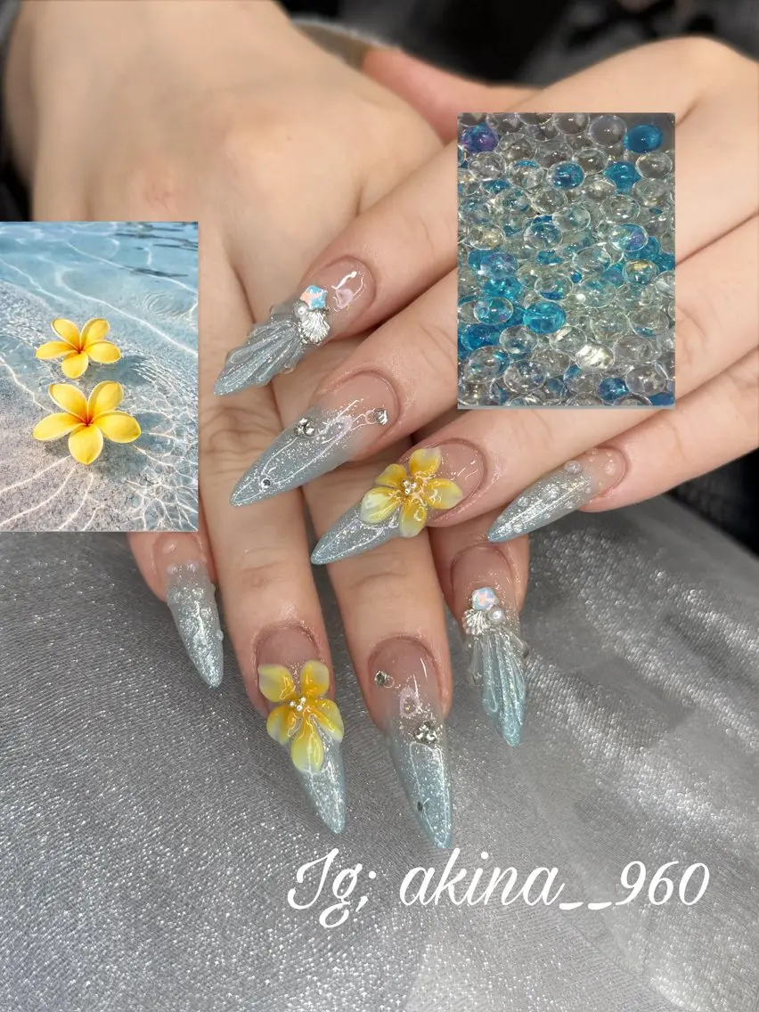 ネイル フットネイル 氷ネイル・うるうるネイル マットネイル ニュアンスネイル リボン ハンドネイル Akina Nailのネイルデザイン