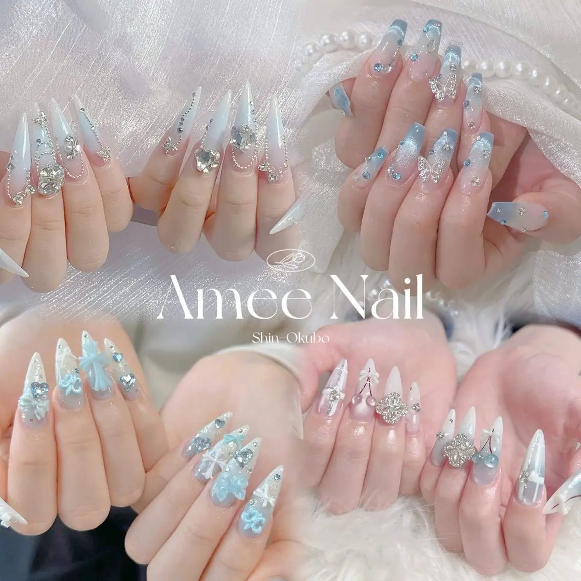 ネイル オーロラネイル クリアネイル 成人式 フラッシュネイル ジェルネイル ハンドネイル Amee Nail Salonのネイルデザイン