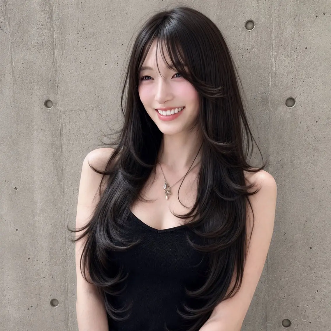 ロング カラー 黒髪 透明感カラー グレージュ くびれヘア 韓国風ヘア カット ヘアカラー トリートメント 新宿/韓国レイヤー 髪質改善カラー/角所のヘアスタイル