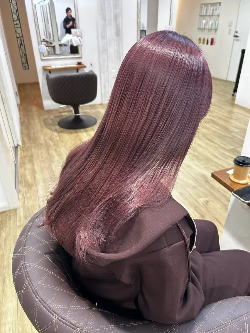 ロング カラー ブリーチ ブラウンカラー ピンクカラー ローズカラー ヘアカラー トリートメント 冨田 果歩のヘアスタイル