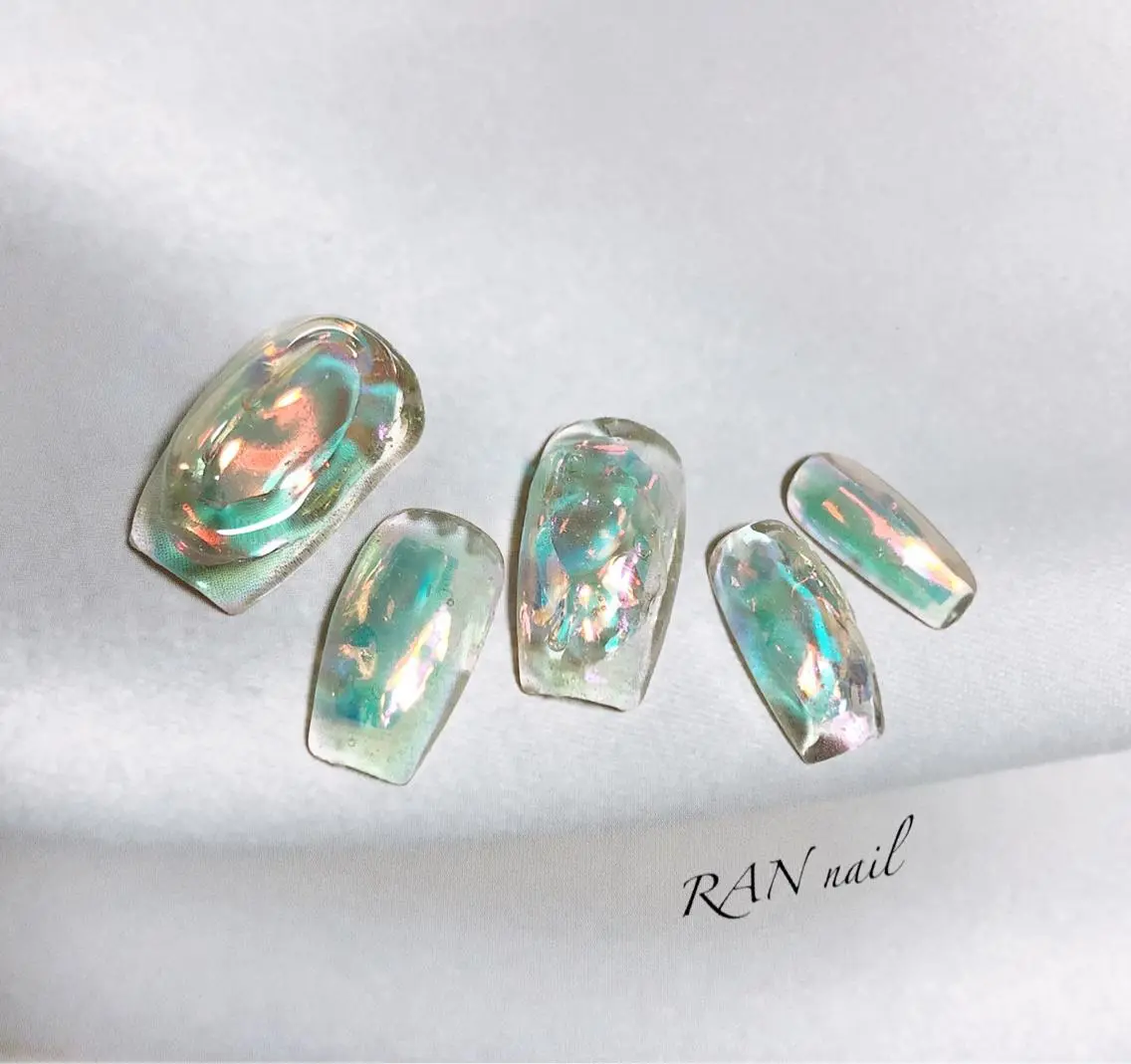 ネイル オーロラネイル フットネイル 氷ネイル・うるうるネイル オフィスネイル 春ネイル ハンドネイル フットネイル RAN nailのネイルデザイン