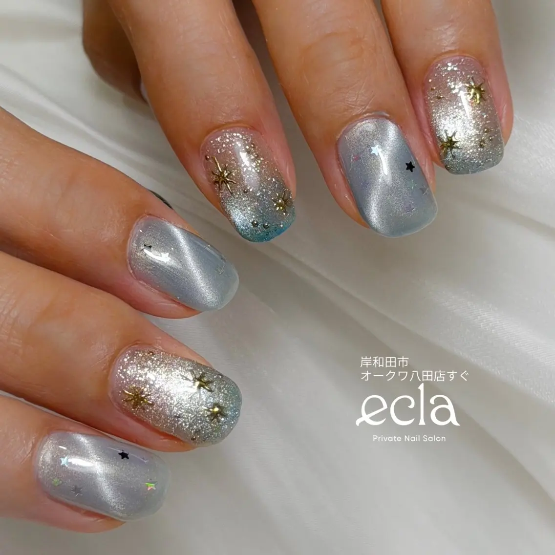 ネイル アートネイル ブルー 持ち込み Nail Salon ecla 〜エクラ〜のネイルデザイン
