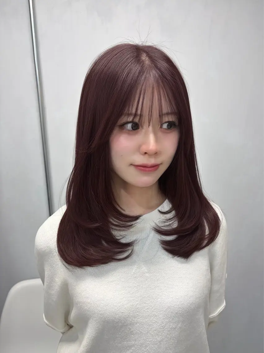 ミディアム カラー ミディアムレイヤー 透明感カラー ラベンダーカラー ラベンダーピンク ピンクカラー lafit kaede/韓国ヘアのヘアスタイル