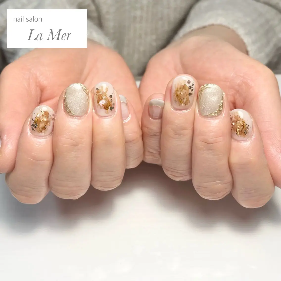 ネイル フレンチネイル マグネットネイル ミラーネイル ニュアンスネイル 冬ネイル ハンドネイル nailsalon La Merのネイルデザイン