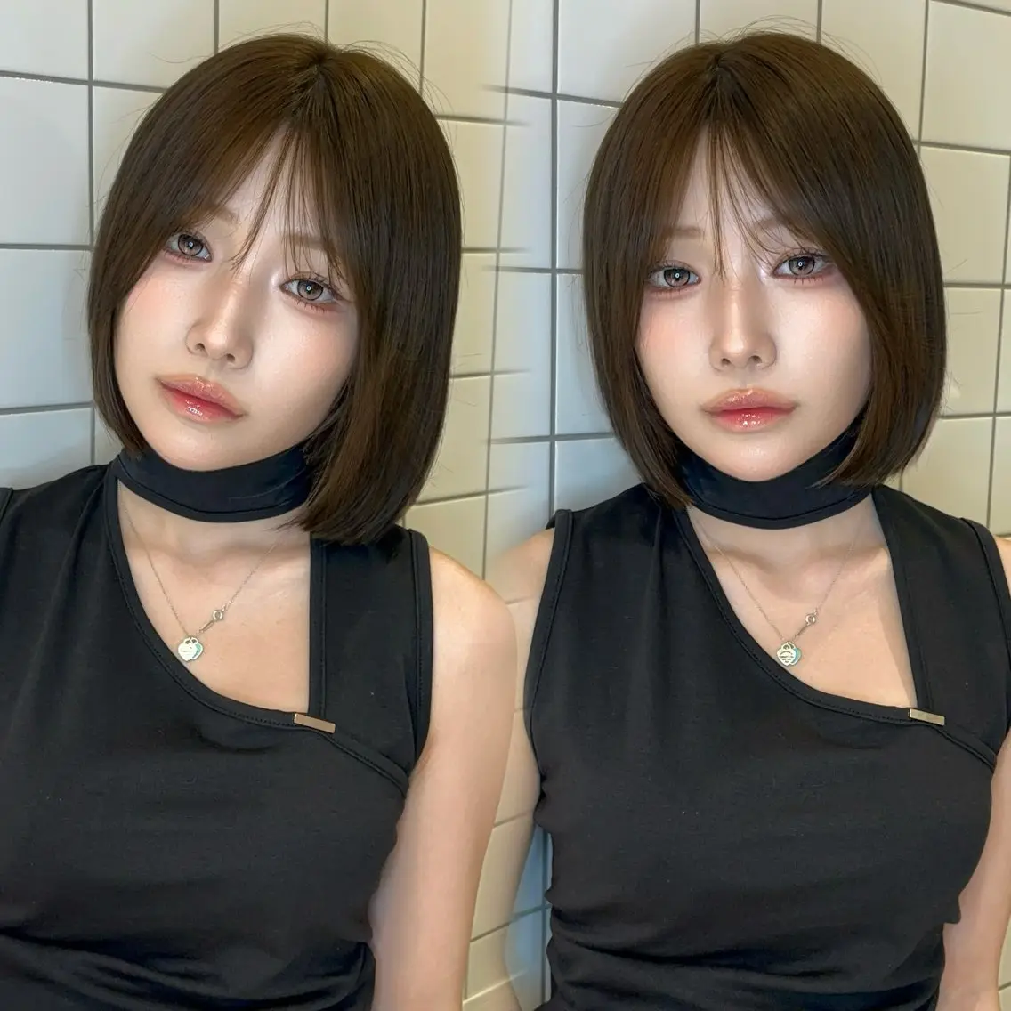 ミディアム カラー ヘアアレンジ ベージュカラー 透明感カラー ボブ 韓国風ヘア ワンホンヘア 韓国ヘア/ レイヤー/Rumiのヘアスタイル