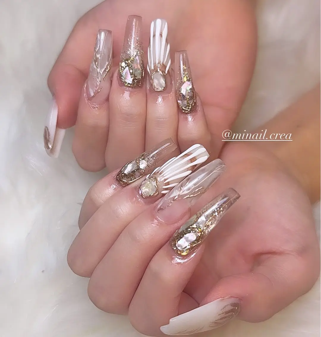 ネイル ジェルネイル キラキラネイル 大理石ネイル(マーブル) ミラーネイル スカルプネイル ハンドネイル CReA nailのネイルデザイン