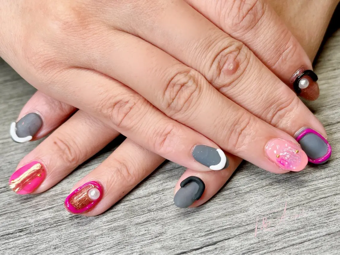 ネイル 長さ出し ジェルネイル マットネイル ニュアンスネイル ピンク T&A nailのネイルデザイン