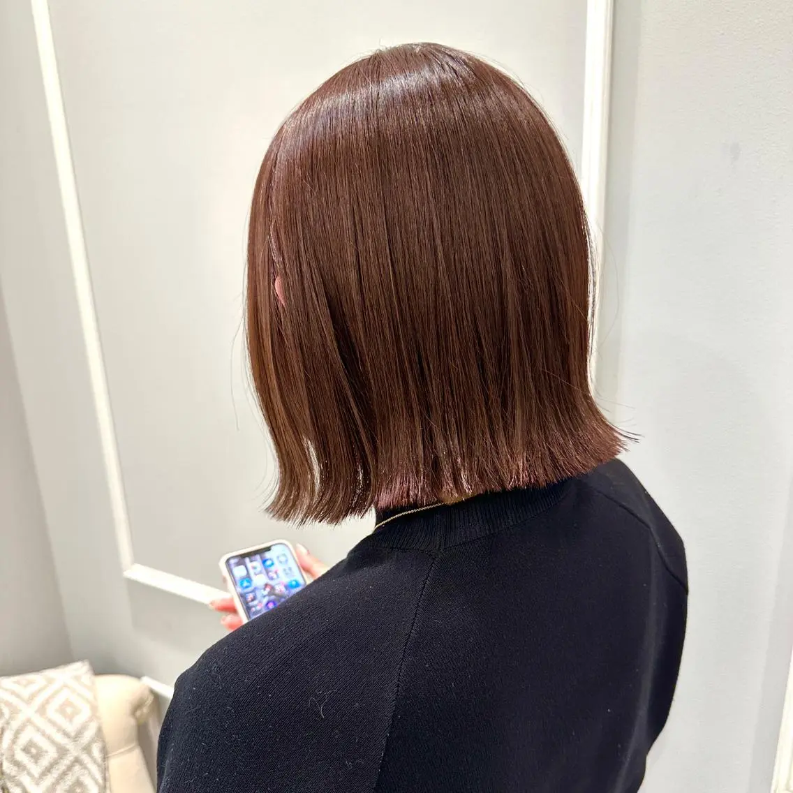 ミディアム カラー 切りっぱなしボブ ベージュカラー ブリーチ ブラウンカラー チョコレートブラウン カット ヘアカラー トリートメント 💎小顔前髪&髪質 改善カラー💎片桐のヘアスタイル