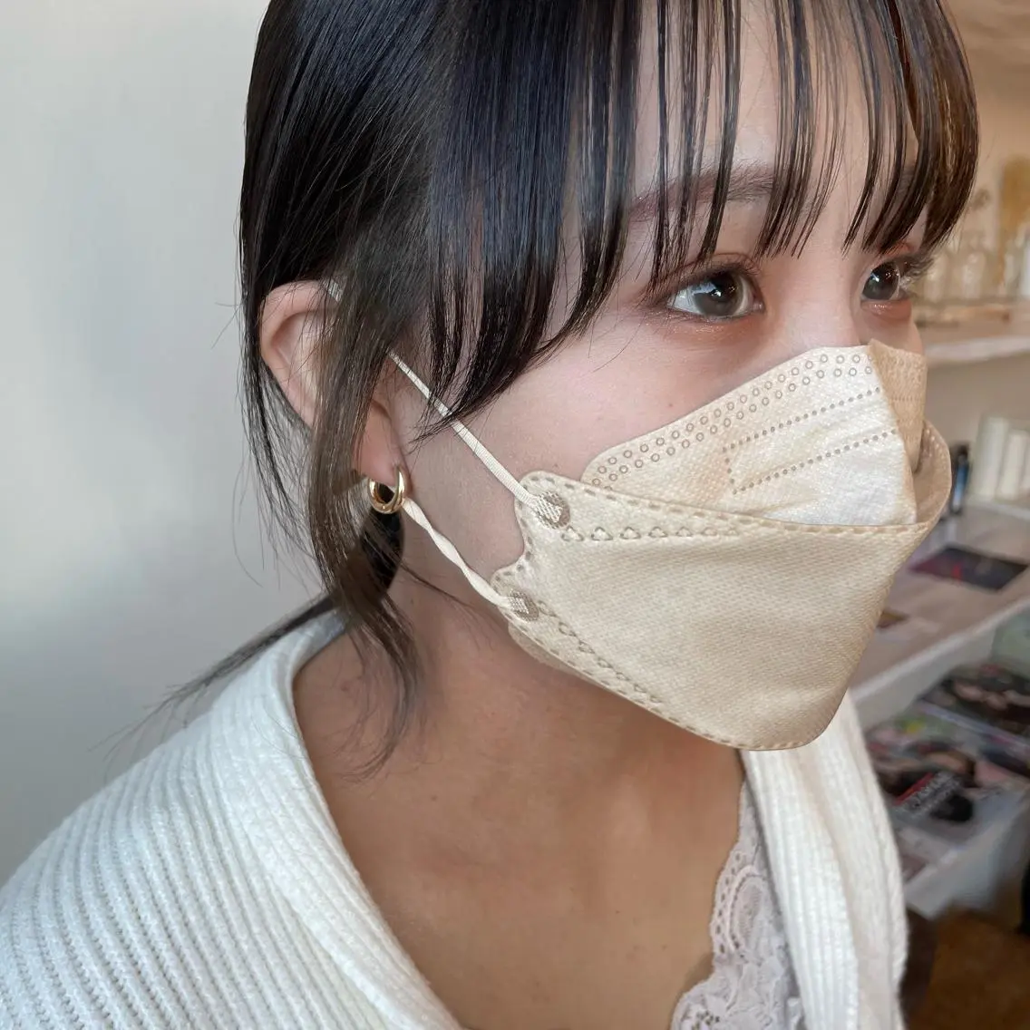 ミディアム カラー グレージュ インナーカラー オリーブグレージュ オリーブグレー カット ヘアカラー ボブウルフ/ボブ Satsuki【名駅のヘアスタイル