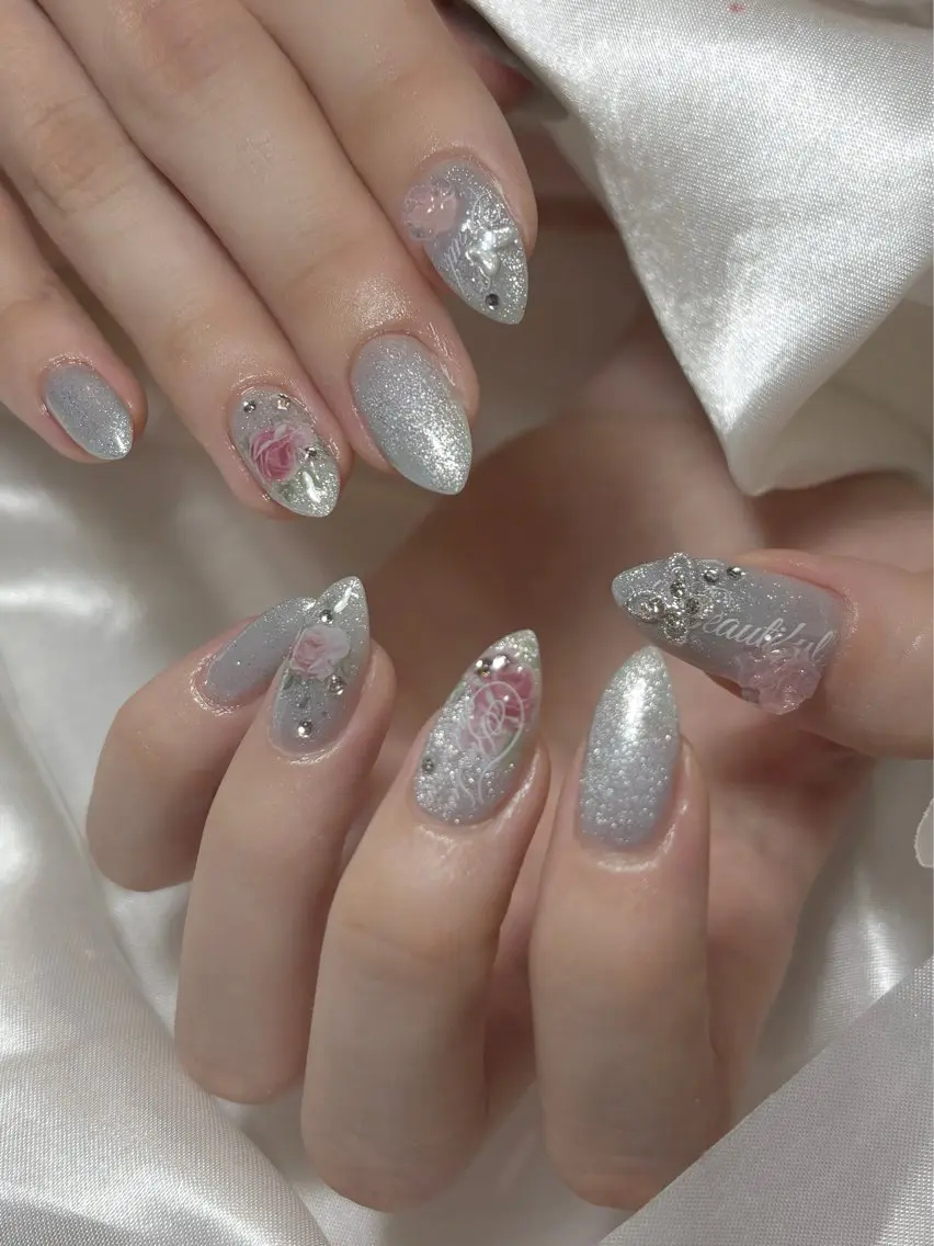 ネイル 水色 マグネットネイル ハンドネイル nail salon JENNIEのネイルデザイン