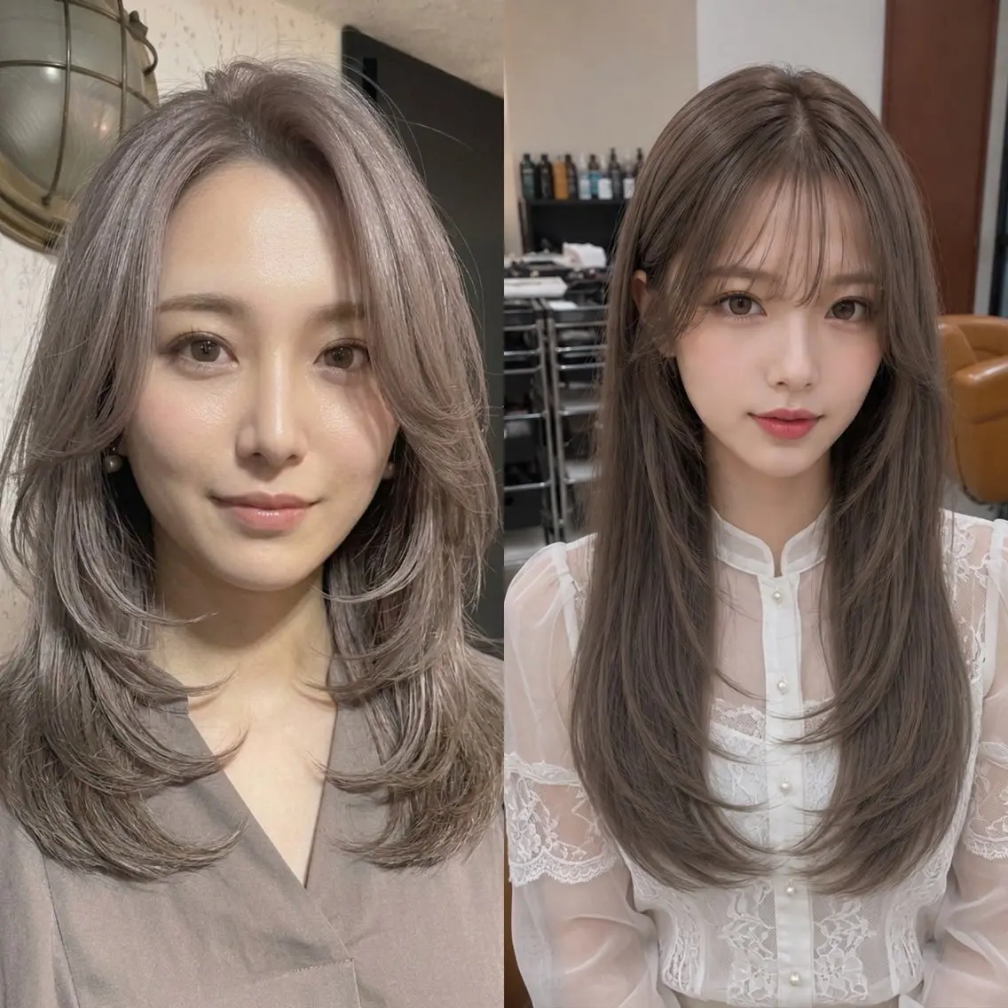 ミディアム カラー カット ヘアカラー トリートメント レイヤー/上品 色素カラー/山口のヘアスタイル