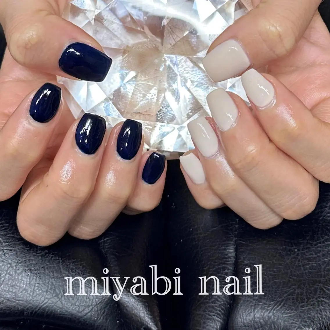 ネイル ブルー ジェルネイル 持ち込み ネイビー シンプルネイル ハンドネイル miyabi nail 桂川駅近くのネイルデザイン
