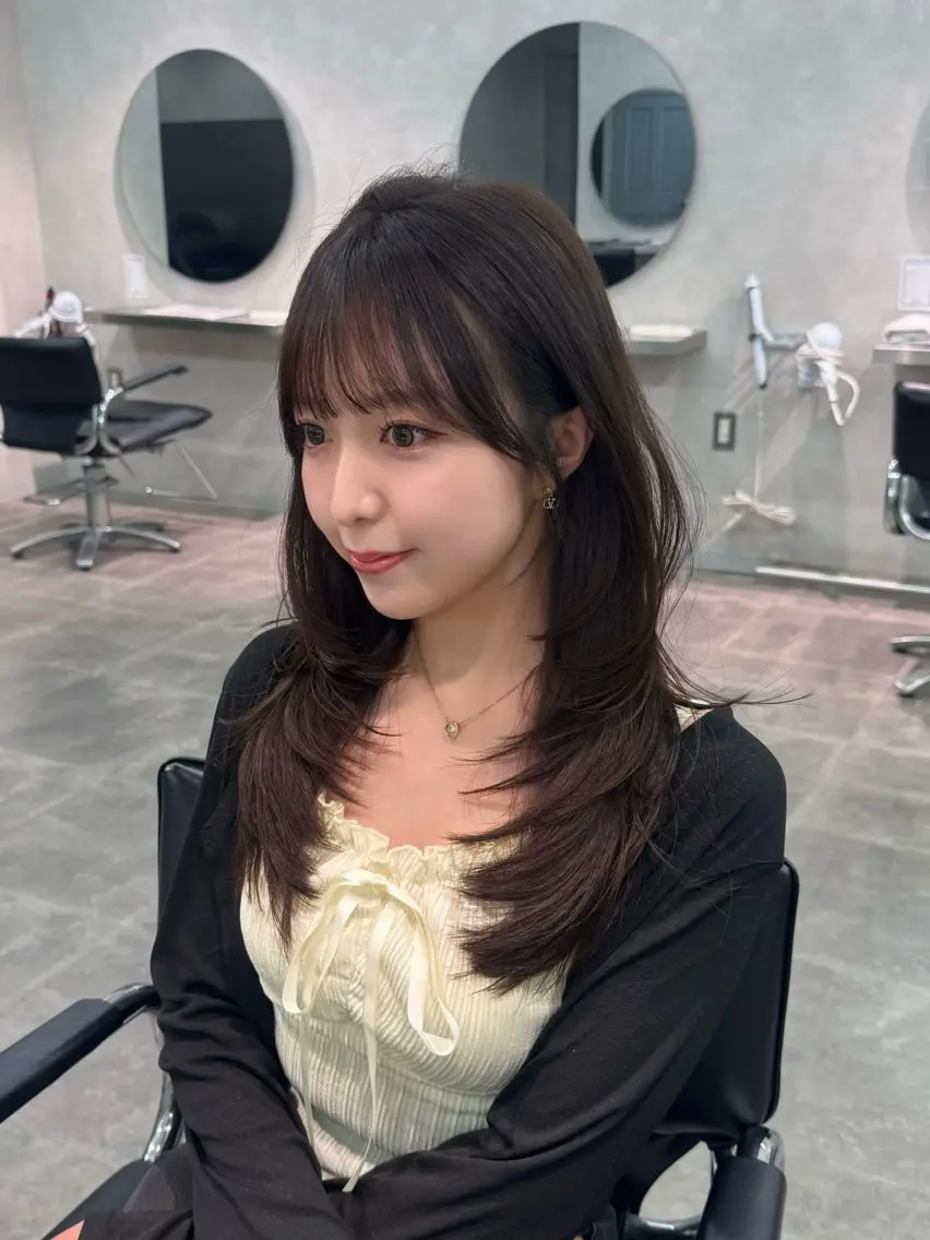 セミロング 顔周りカット 韓国風ヘア レイヤーカット 似合わせカット カット ヘアカラー 韓国レイヤーカット /顔周り/佐藤詩門のヘアスタイル