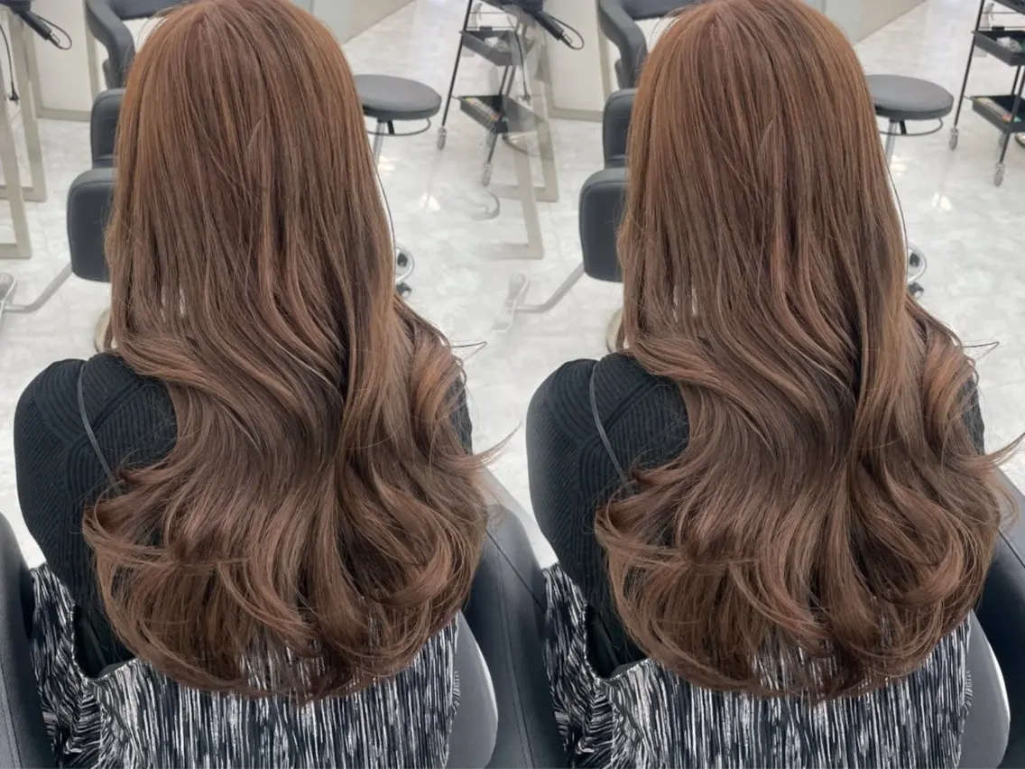 ロング カット ヘアカラー トリートメント 顔まわりレイヤー/諒 オリーブカラー/天神のヘアスタイル
