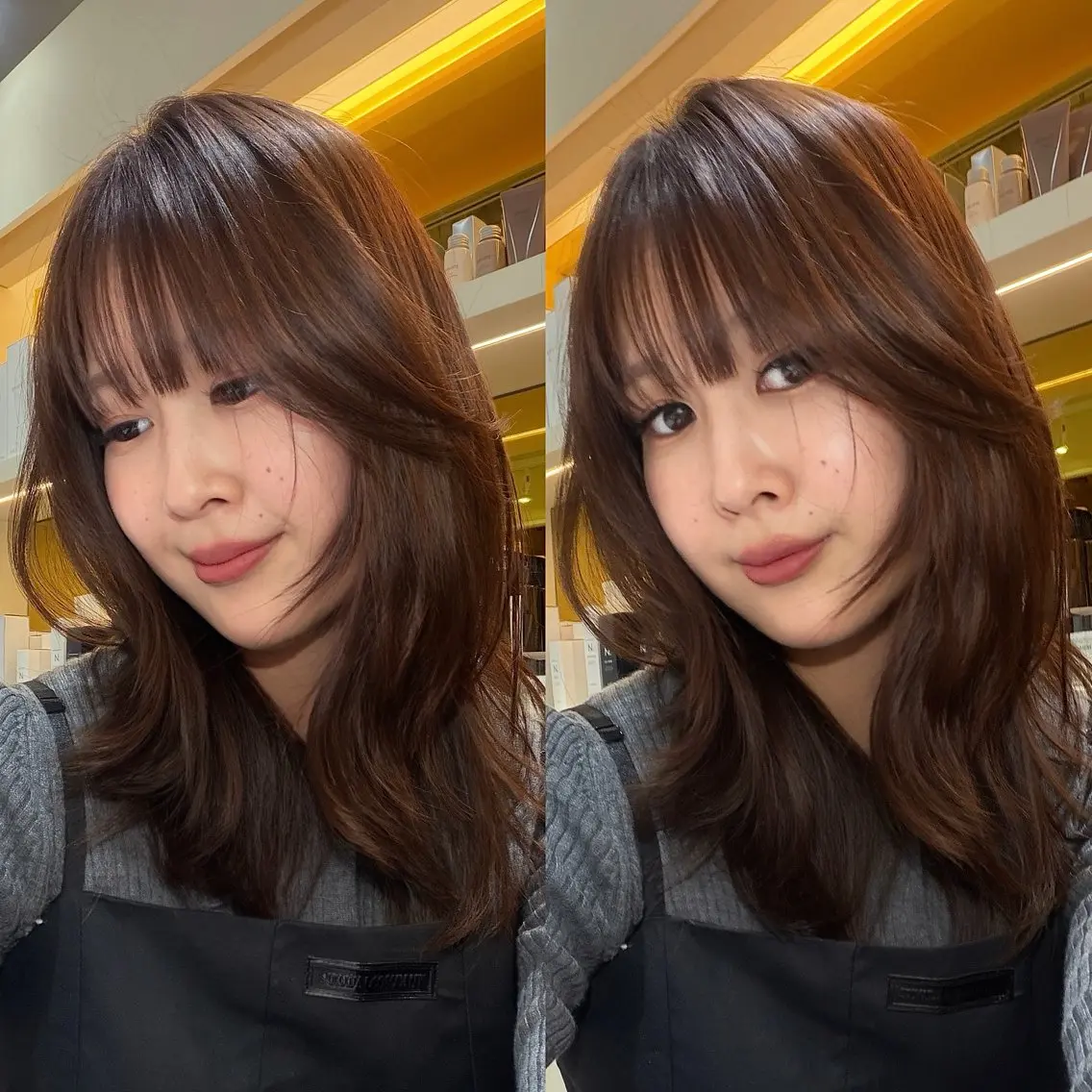 ミディアム カラー ヘアアレンジ 透明感カラー 顔周りカット 髪質改善 レイヤーカット 似合わせカット カット ヘアカラー トリートメント レイヤーカット🤍 RINAのヘアスタイル